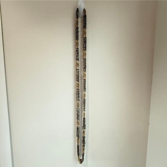 Y2K-inspired Crocheted Skinny Scarf with Beaded Embellishment – Beige & Silver - Picture 6 of 6